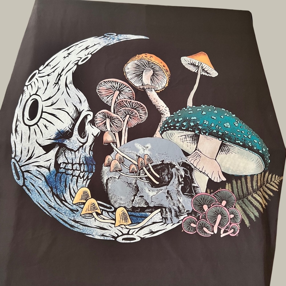 Moon Mushroom Gothic Boho Black Skull‎ Decor Wall Tapestry 26x30